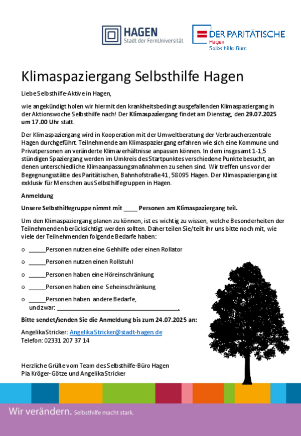 Formular zur Gruppenanmeldung Klimaspaziergang